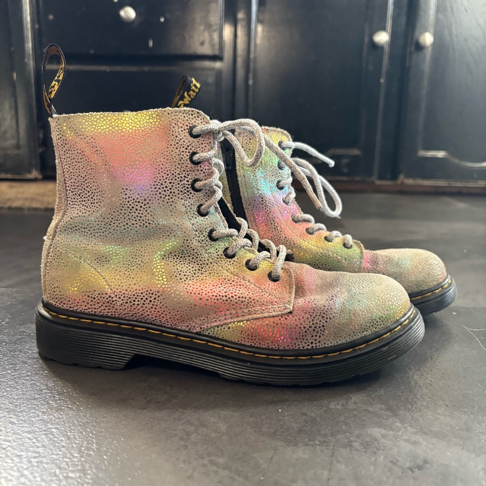Dr Martens Girls 1460 Pascal Rainbow Metallic Leather Combat Boots Size 3
